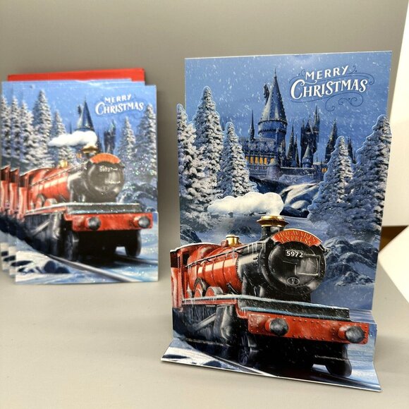 Harry Potter Pop-Up Christmas Card Hogwarts Express Merry Christmas Red Envelope - Picture 1 of 6